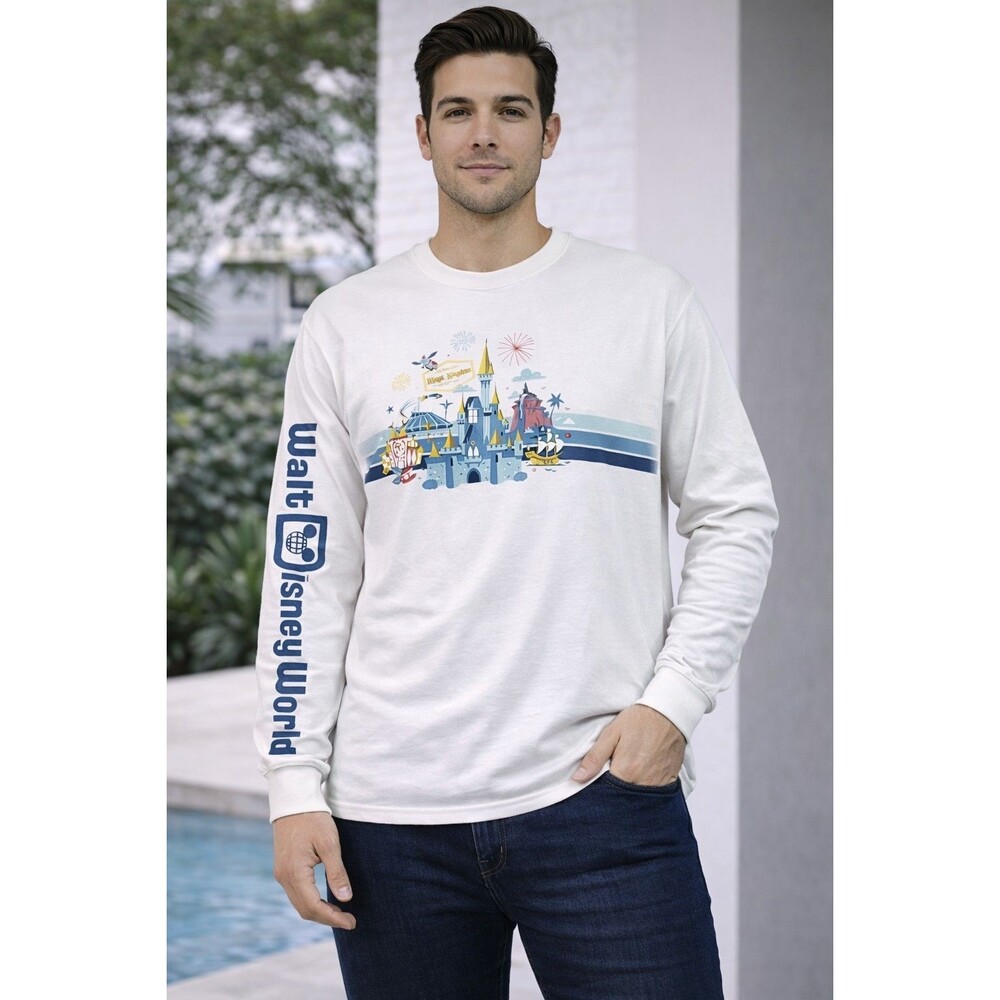 Disneyland Logo Long Sleeve Theme Parks Castle Mickey Fireworks White Shirt 2XL